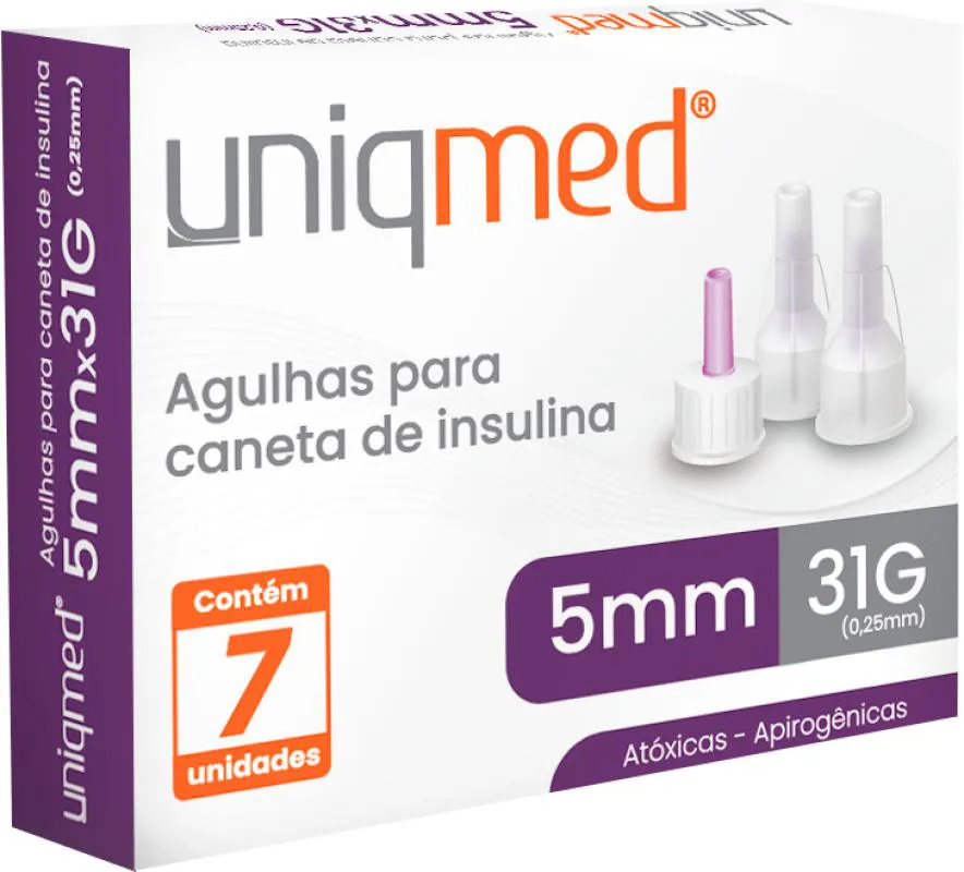 Agulhas para Caneta de Insulina 5Mmx31G 3 Cx de 7Un Uniqmed