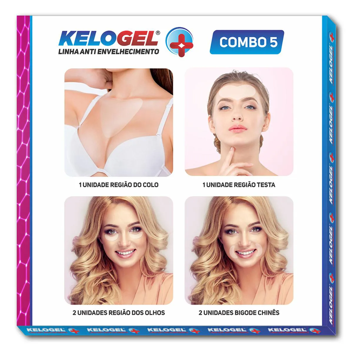 Adesivo Anti-Sinais Região Colo+ Testa + Olhos 4Un Kelogel