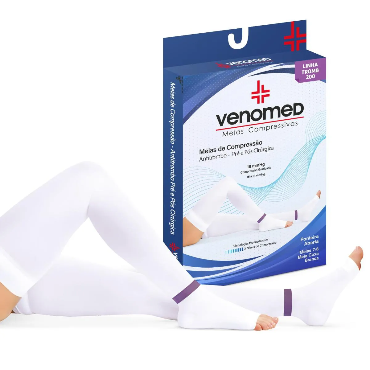 Meias Antitrombo 15 a 21Mmhg S/ Ponteira 7/8 Unissex Venomed Tamanho:m;Cor:branca