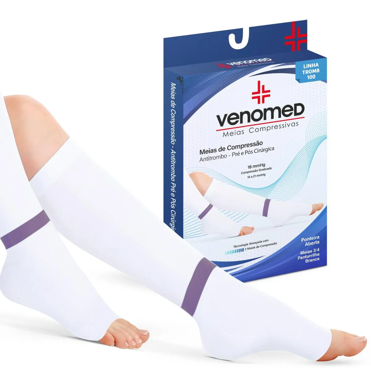 Meias Antitrombo 15 a 21Mmhg Unissex 3/4 Tromb100 Venomed Tamanho:g;Cor:branca