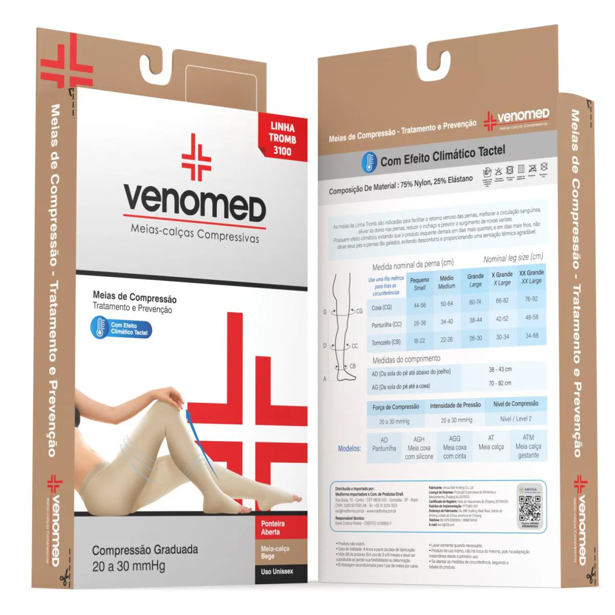 Meias Compressão 20 30Mmhg Ab. Meia-Calça Venomed Tromb3100 Cor Bege Tamanho M