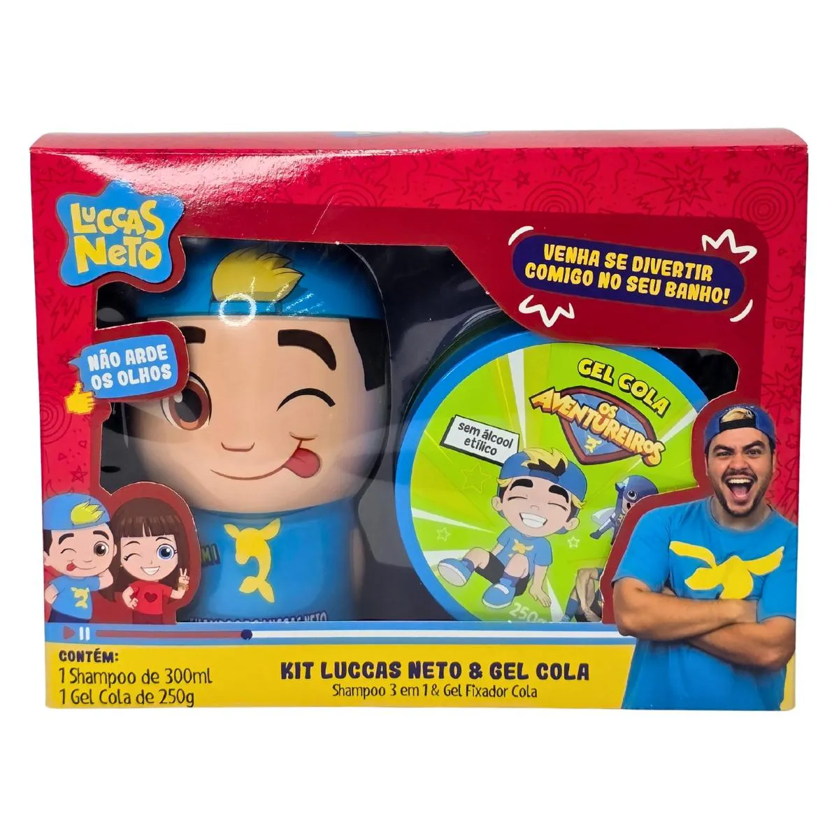 Shampoo 3 em 1 3D Todos os Tipos de Cabelos + Gel Cola os Aventureiros Luccas Neto Cia. da Natureza