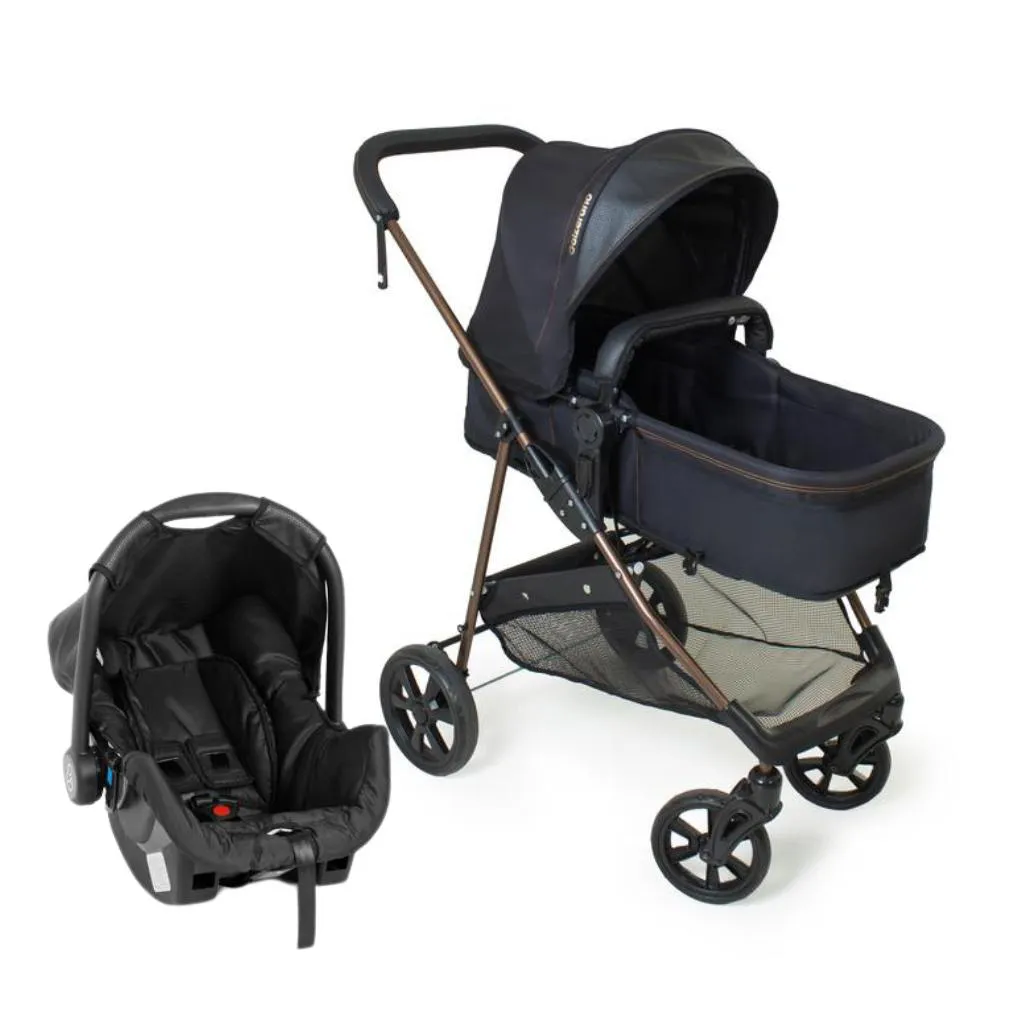 Carrinho de Bebê Travel System Duo Napoli Preto e Cobre - Galzerano