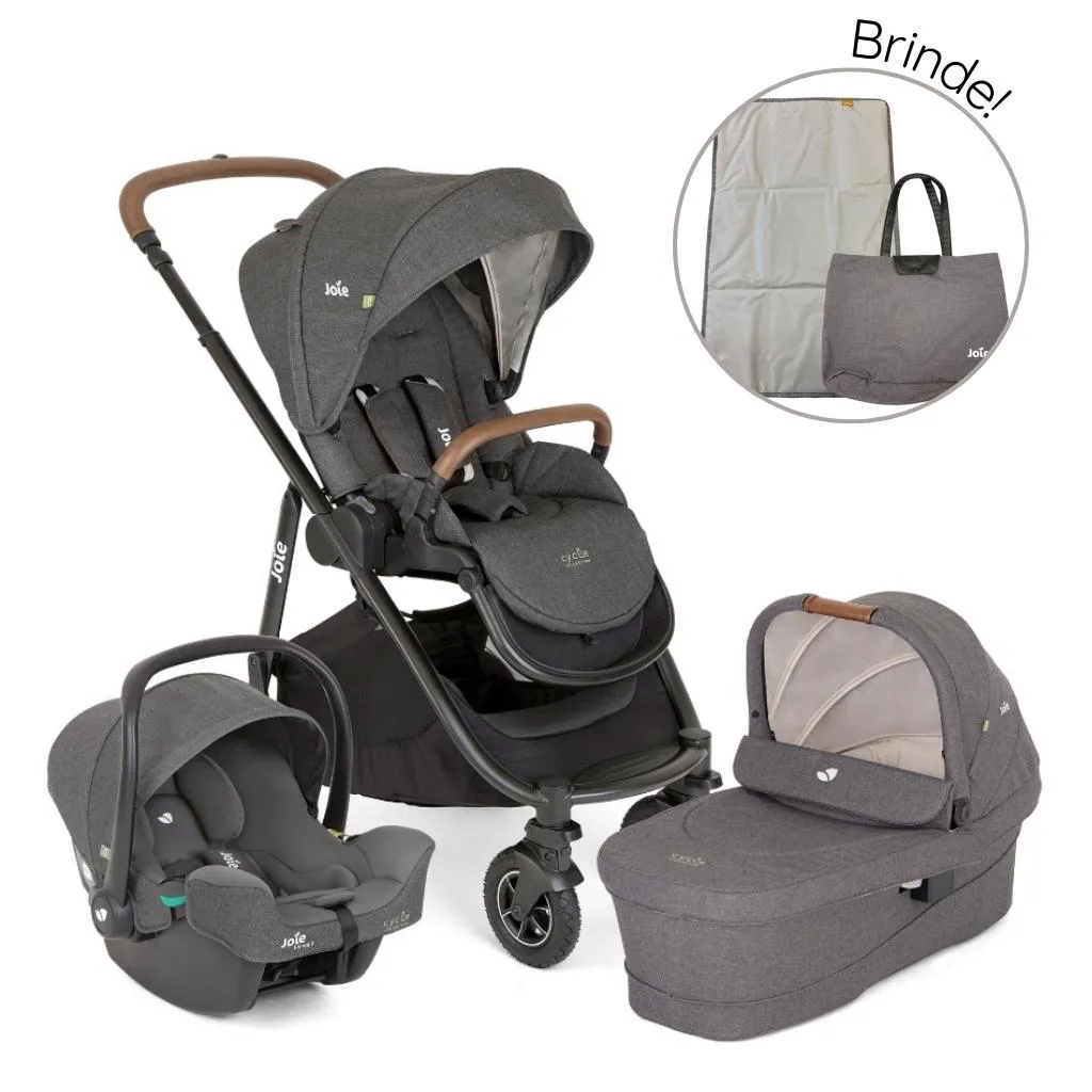 Carrinho de Bebê Travel System Trio Versatrax Cycle Cinza Shellgray + Brinde Exclusivo - Joie