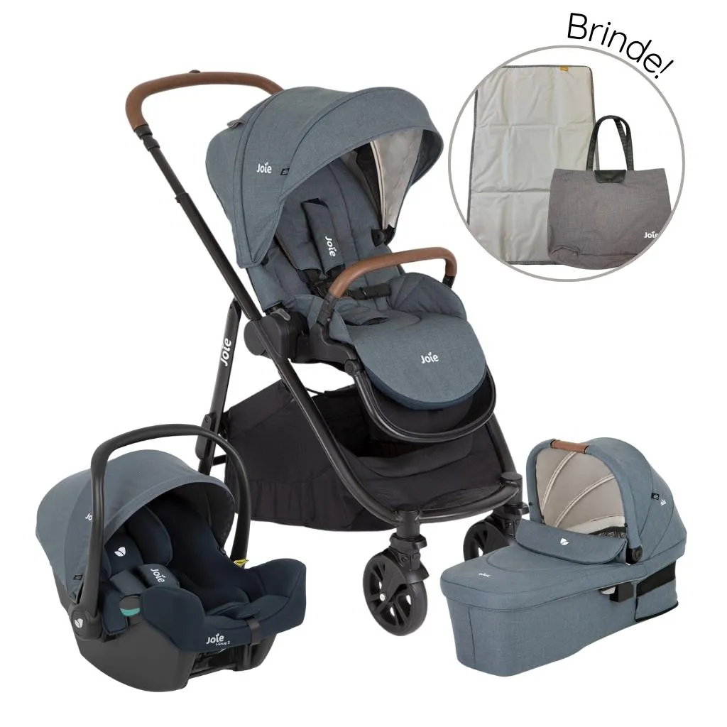 Carrinho de Bebê Travel System Trio Versatrax e Azul Lagoon + Brinde Exclusivo - Joie