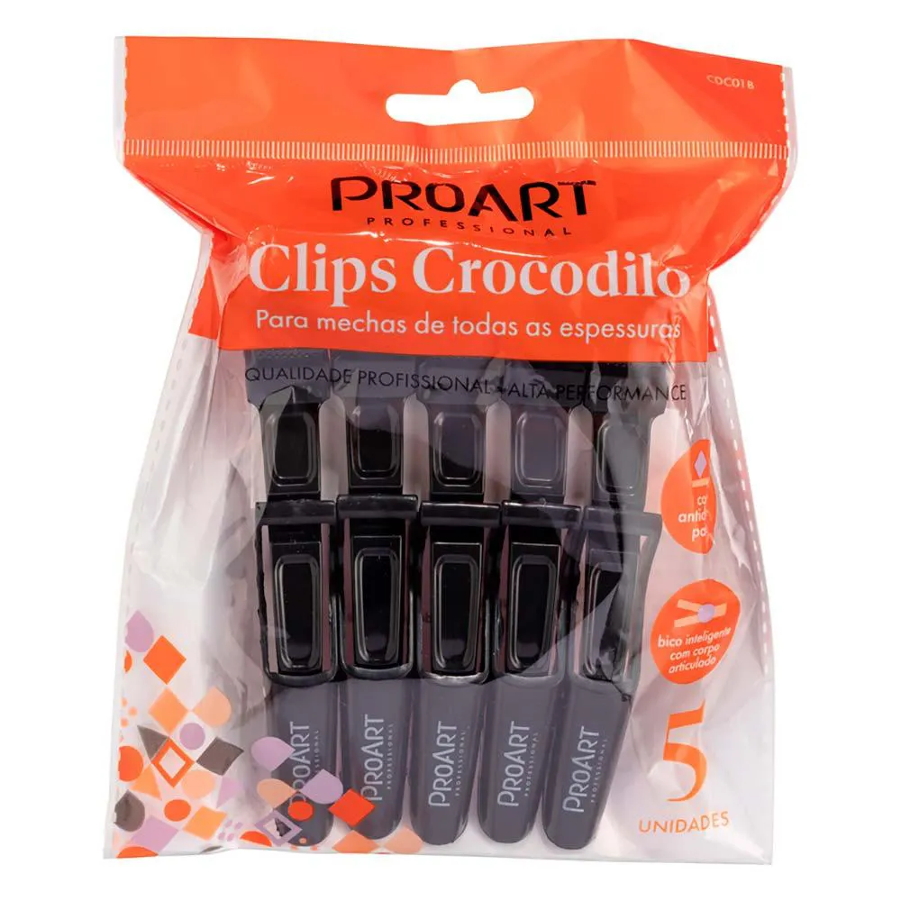Clipes de Cabelo Proart Croodilo 5 Unidades Preto