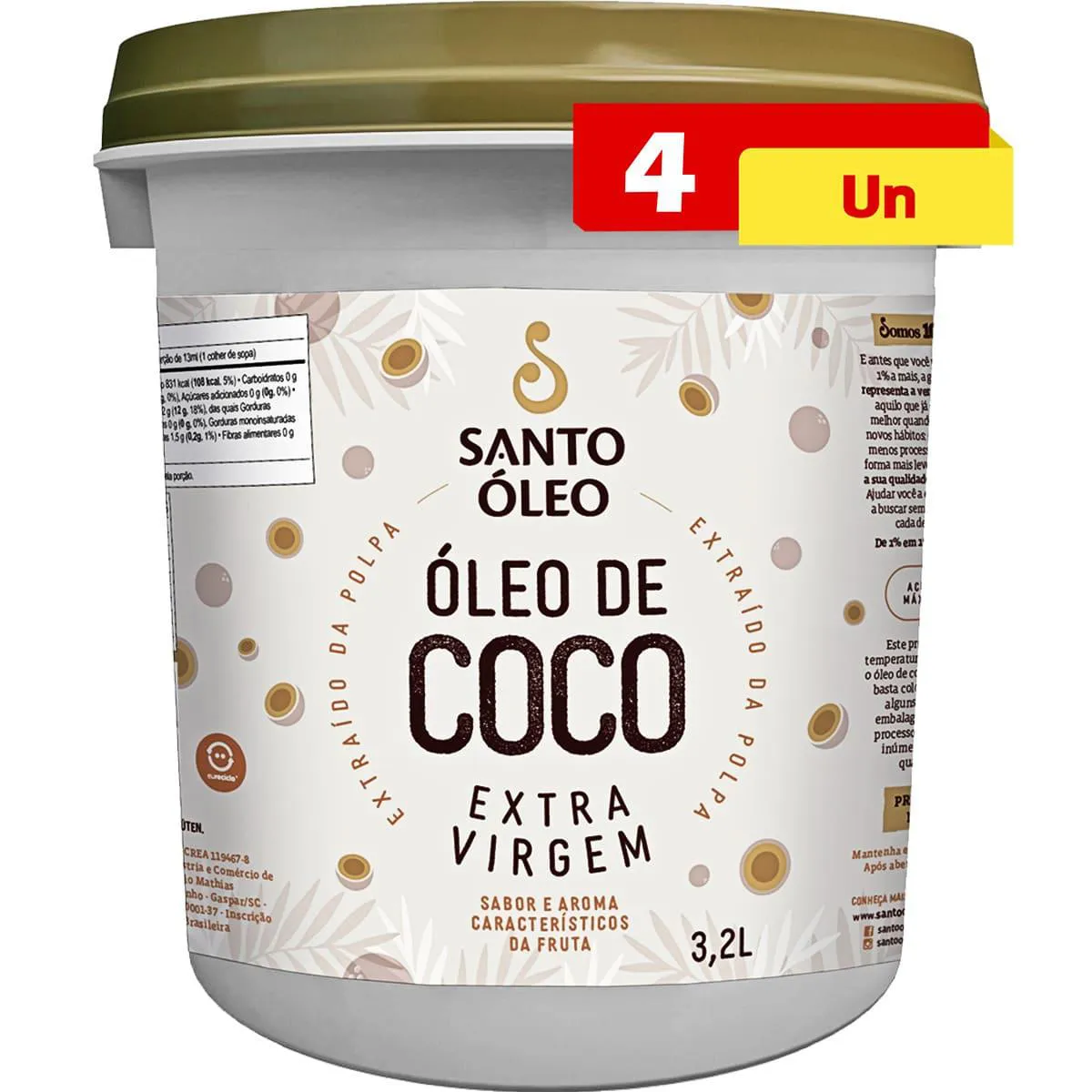 Kit 4 Oleo de Coco Extravirgem de Polpa 3,2L - Santo Oleo