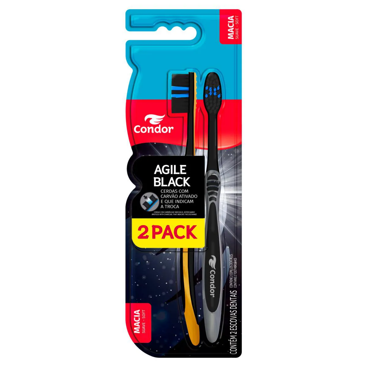 Escova Dental Macia Condor Agile Black 2 Unidades