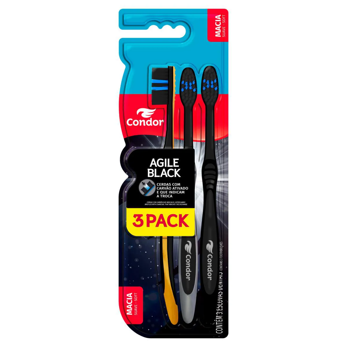 Escova Dental Macia Condor Agile Black 3 Unidades