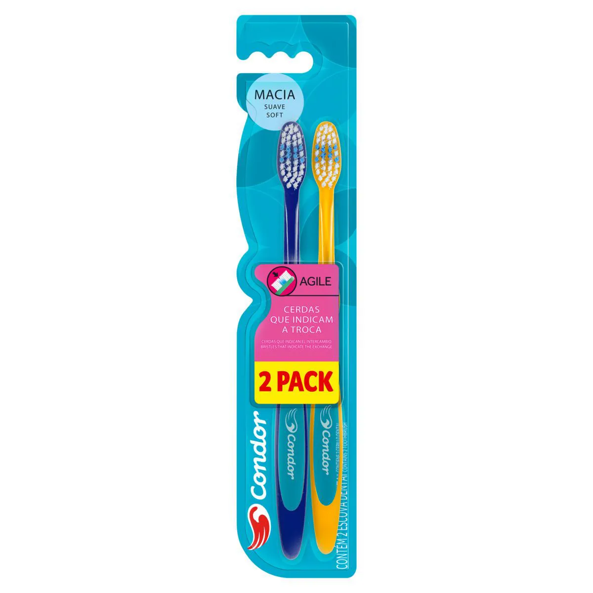 Escova Dental Macia Condor Agile Cabeça M 2 Unidades - Sortidos.