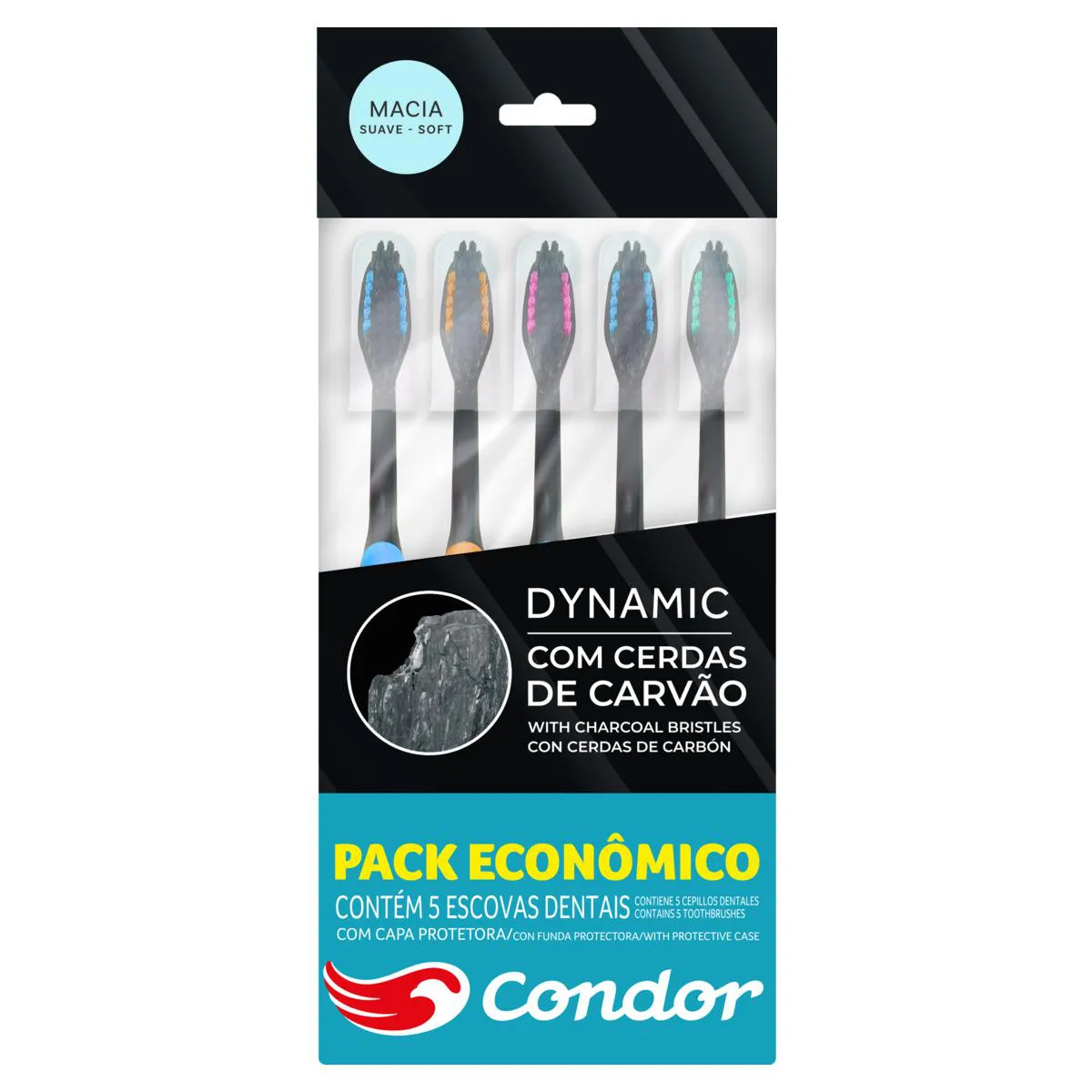 Escova Dental Macia Carvão Condor Dynamic 5 Unidades