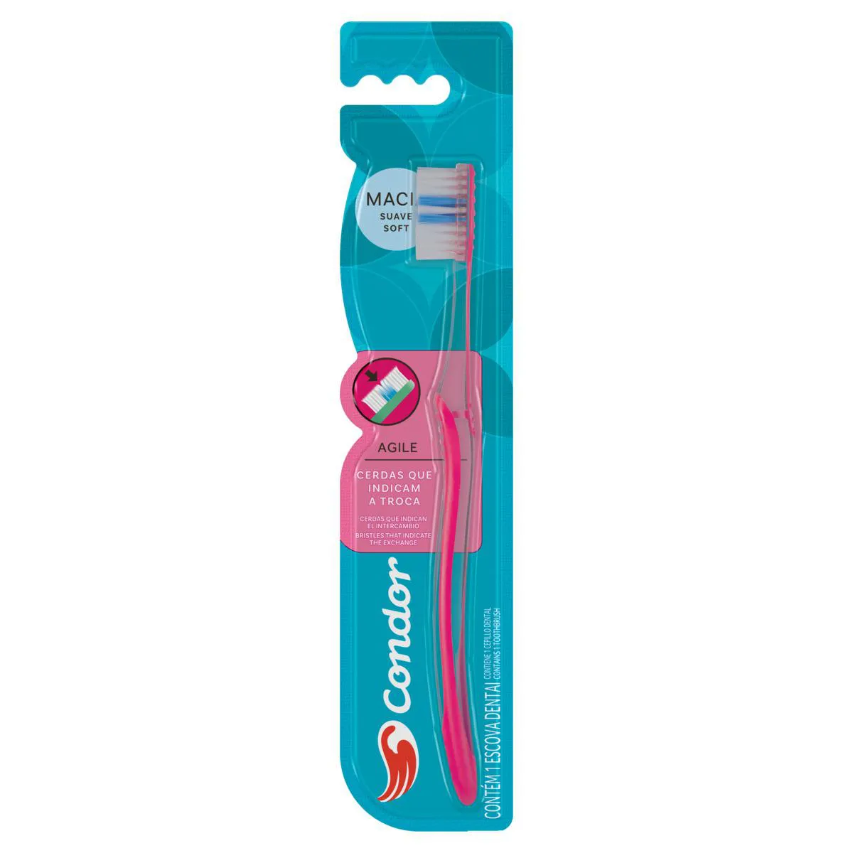 Escova Dental Macia Condor Agile Cabeça M Rosa