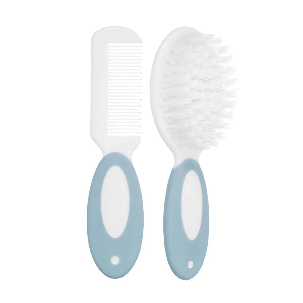 Escova e Pente Cerdas Macias para Bebe Azul Buba 12642