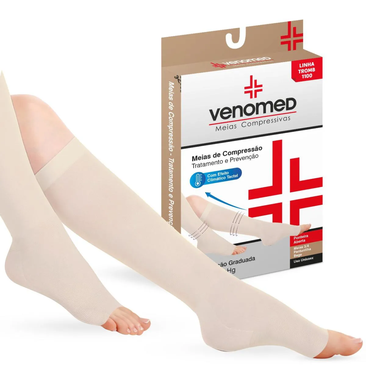Meias Compressão 20 a 30Mmhg Aberta 3/4 Venomed Tromb1100 Tamanho:m;Cor:bege