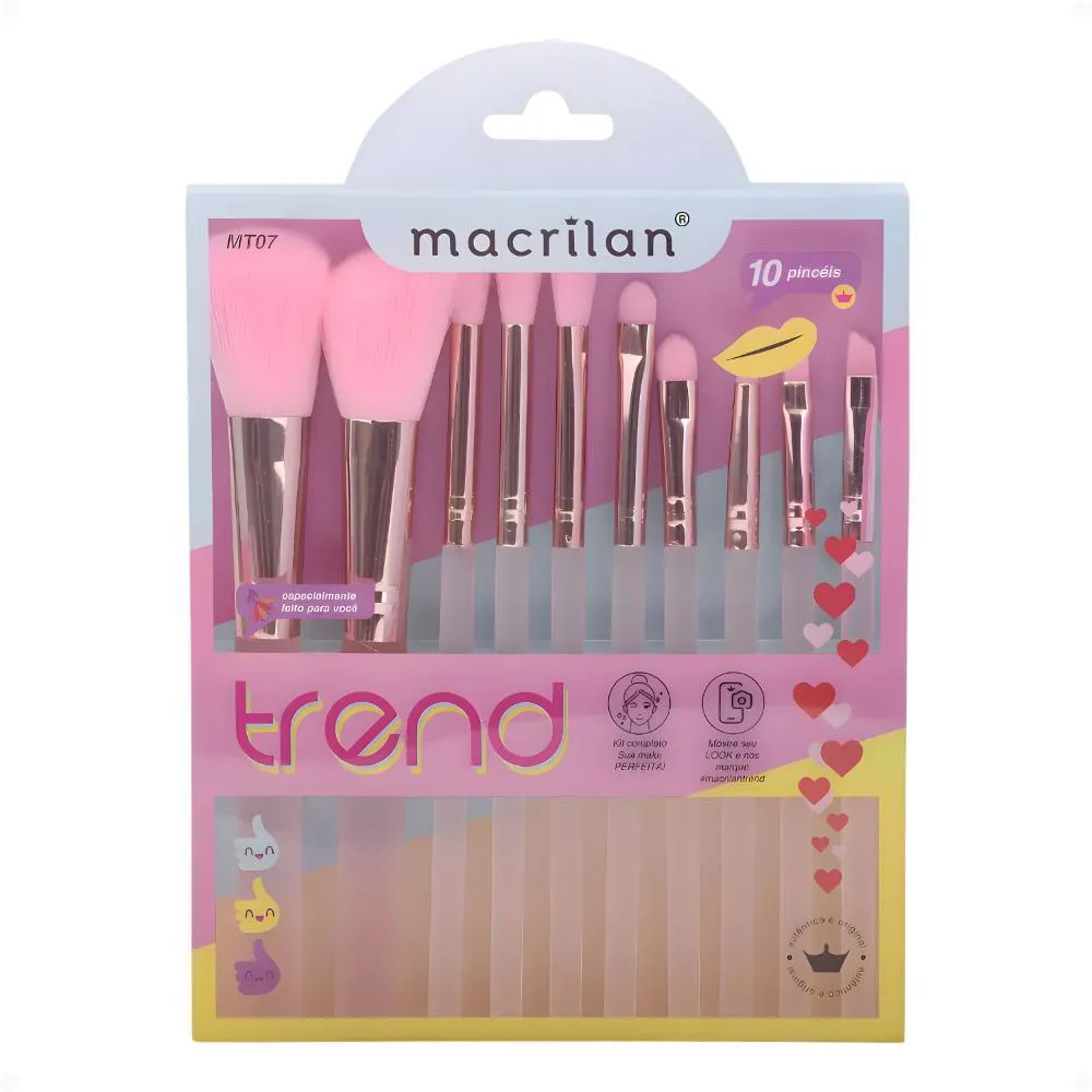 Kit com 10 Pincéis Macrilan Trend Cores Variadas Mt07