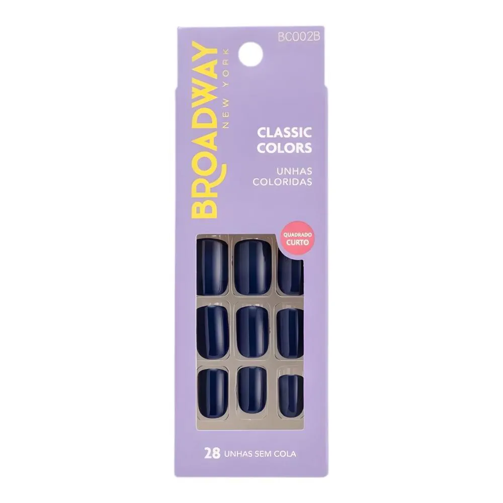 Unhas Postiças Broadway Kiss Ny Classic Colors Quadrado Curto Baby Blue Bco02B