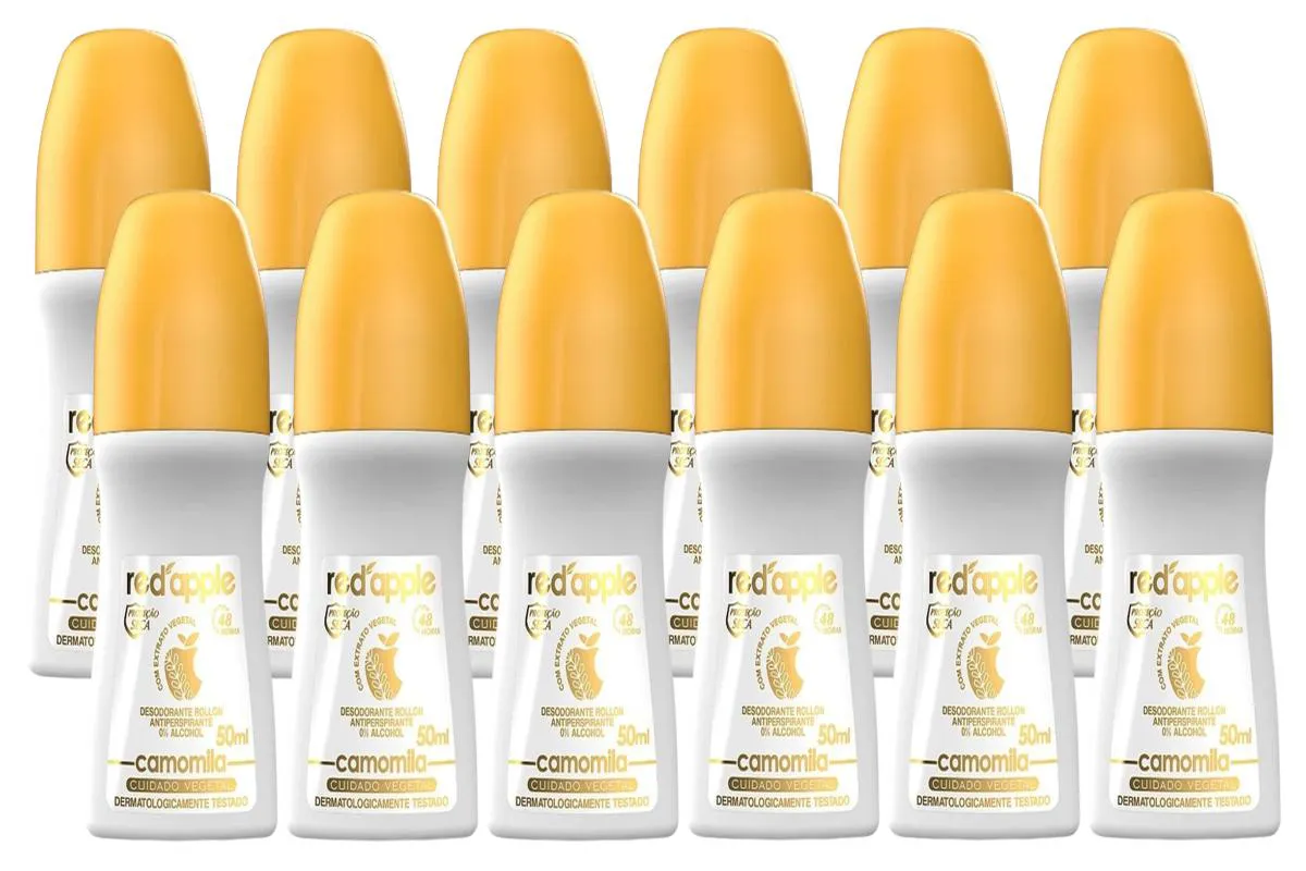 Kit 12 Desodorante Red Apple Roll On Camomila 50Ml
