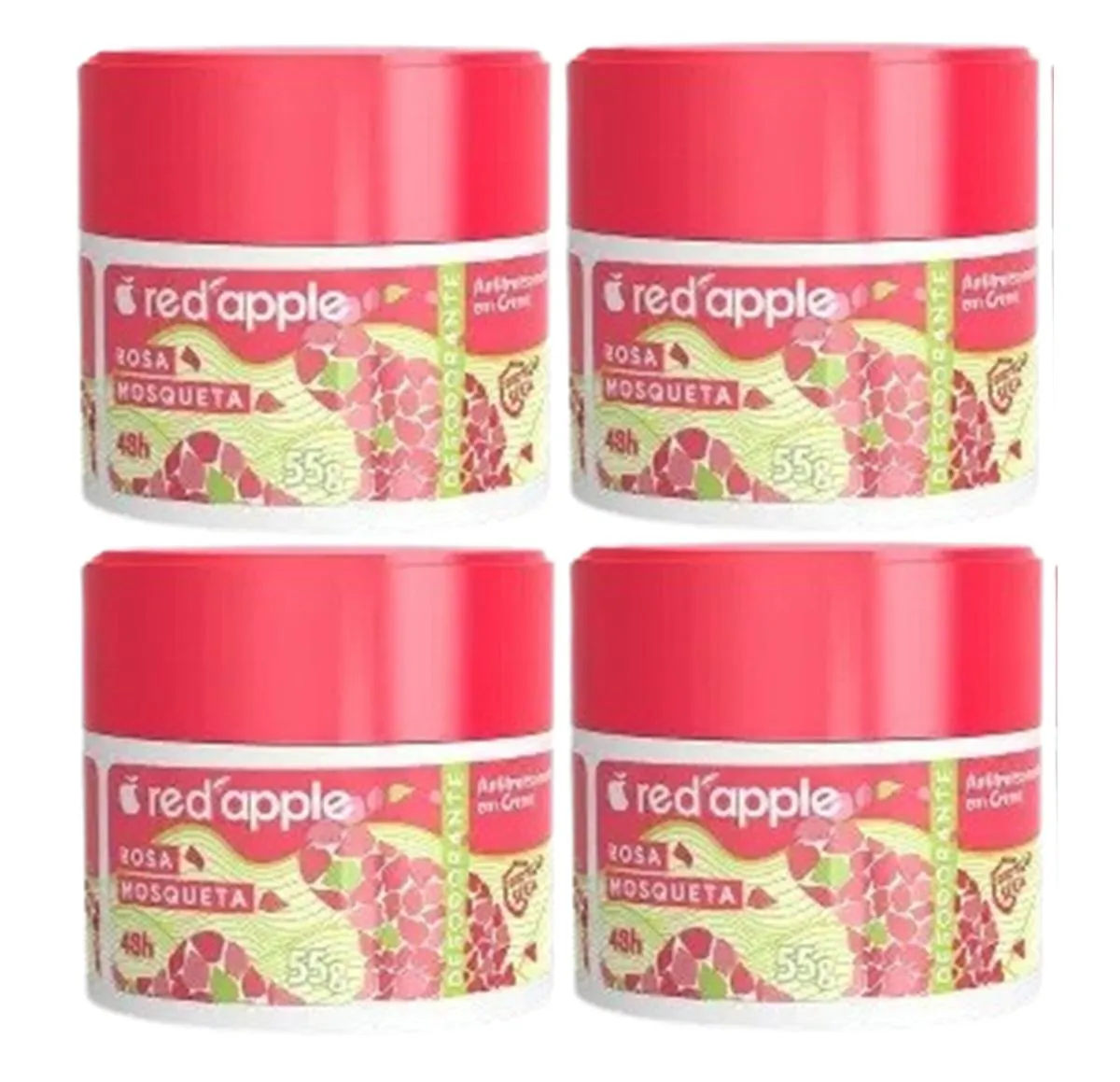 Kit 4 Desodorante Red Apple em Creme Rosa Mosqueta 55G