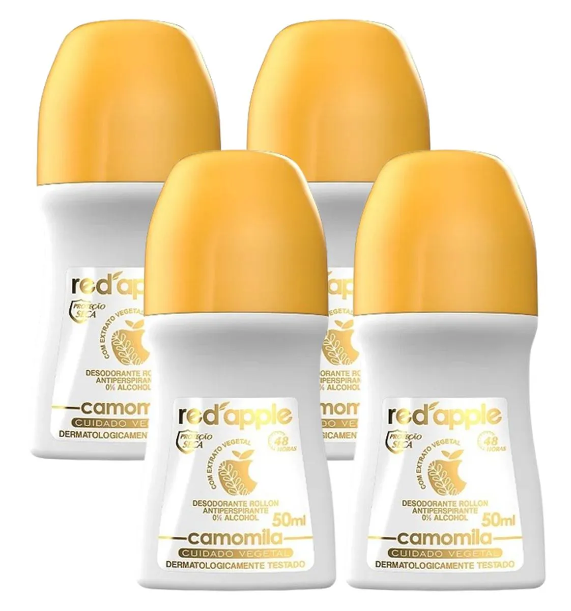 Kit 4 Desodorante Red Apple Roll On Camomila 50Ml
