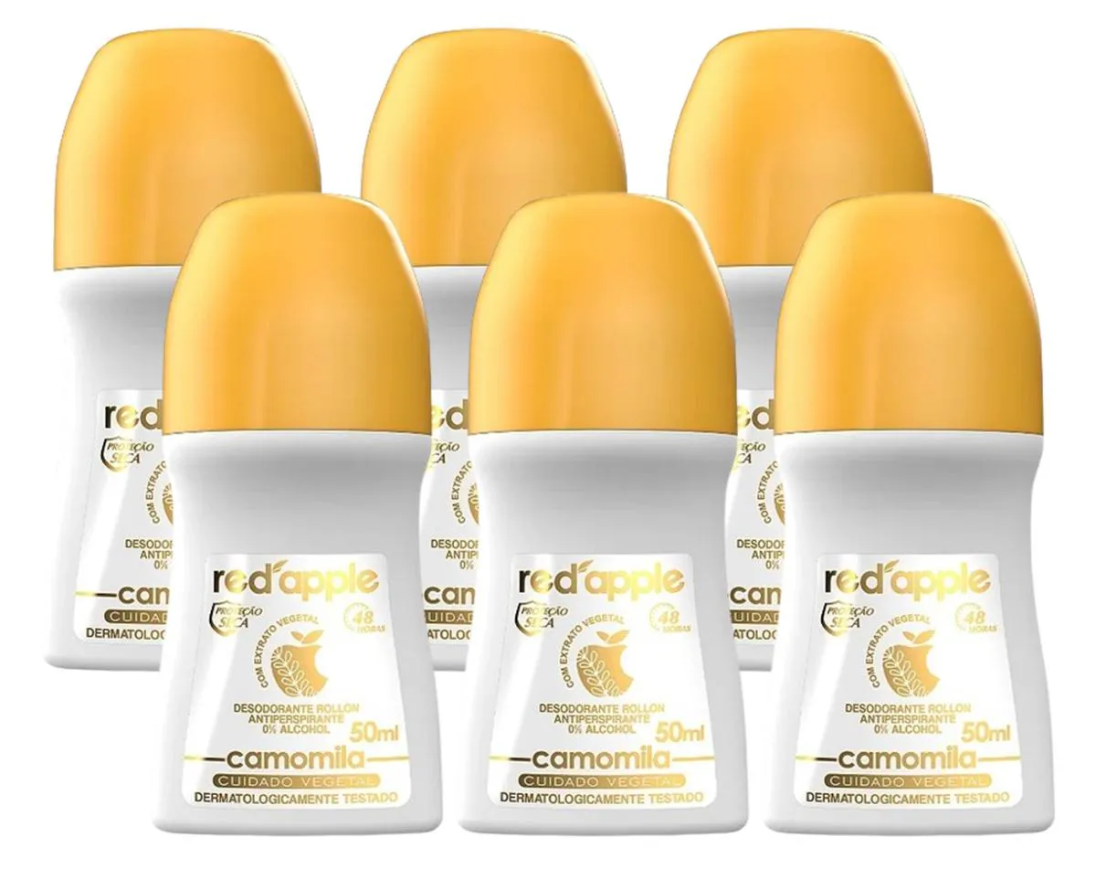 Kit 6 Desodorante Red Apple Roll On Camomila 50Ml
