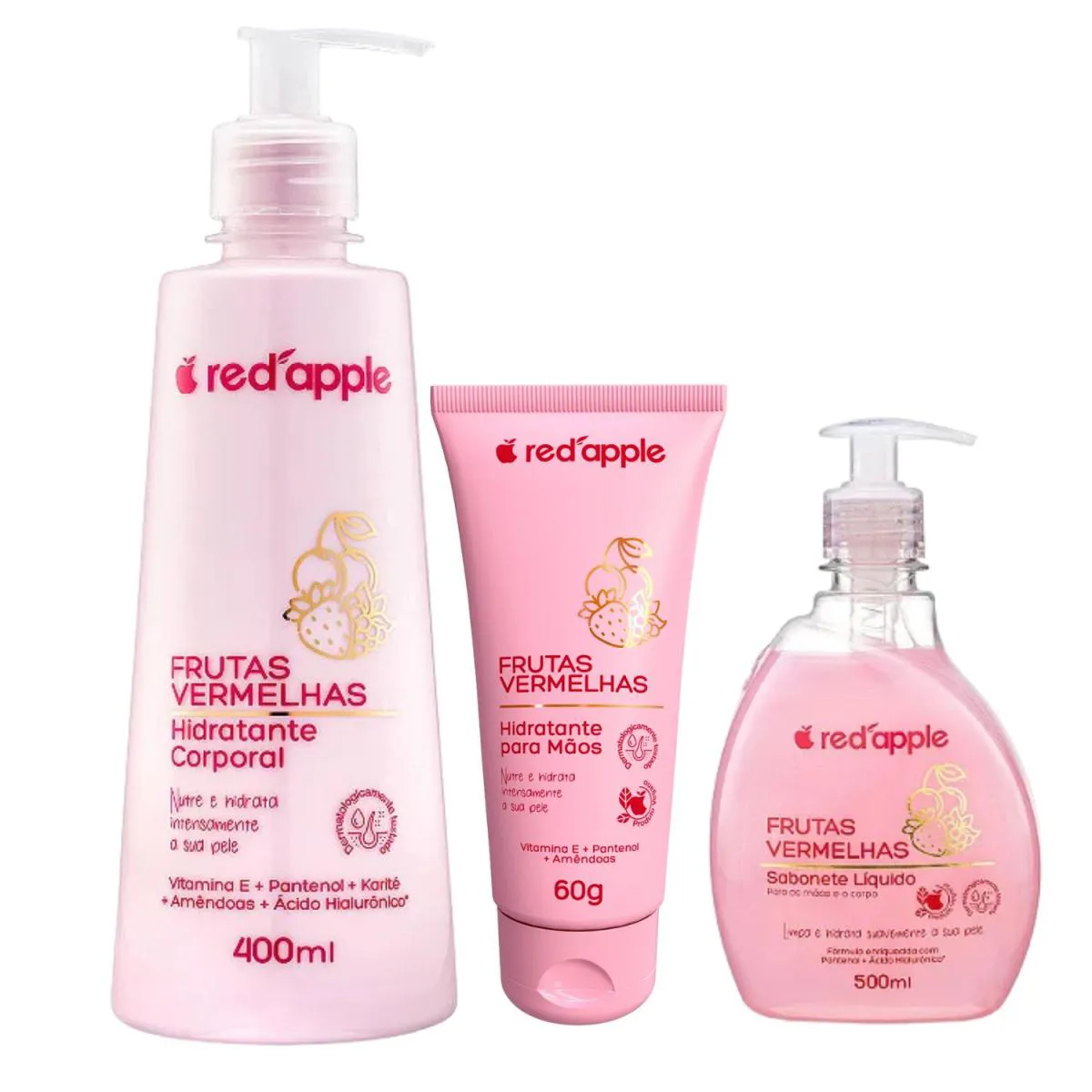 Kit Sabonete + Hidratante + Creme Frutas Vermelhas–Red Apple