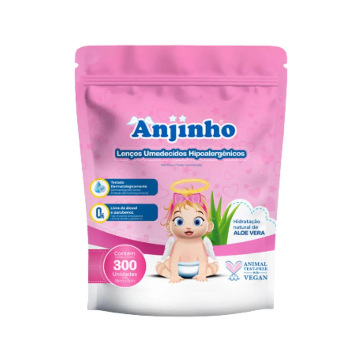 Kit Lenço Umedecido Balde C400 + Refil Rosa - Anjinho