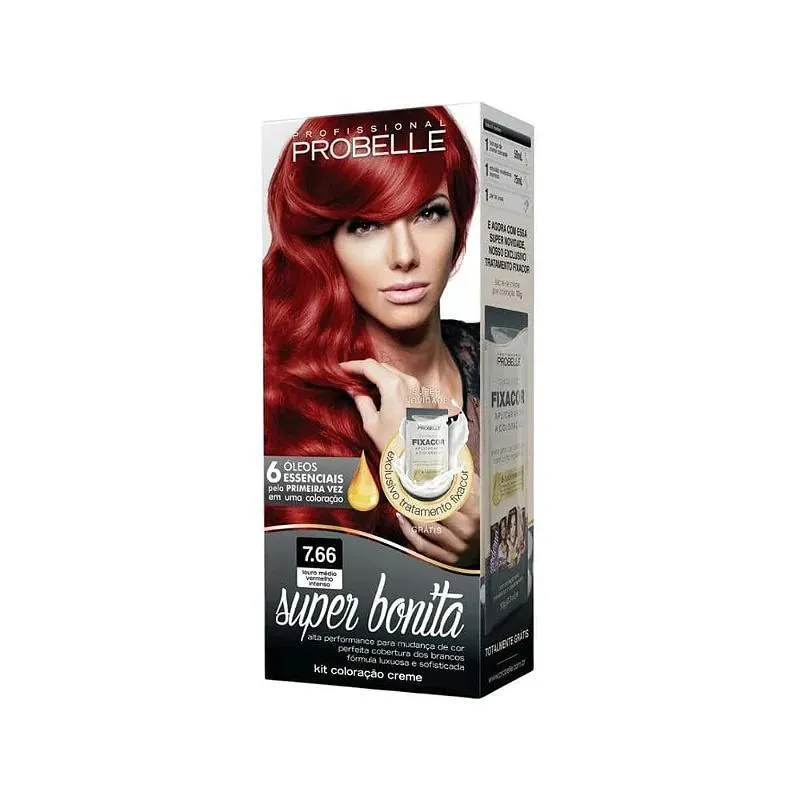 Tintura Probelle Super Bonita 7.66 Louro Medio Vermelho Intenso