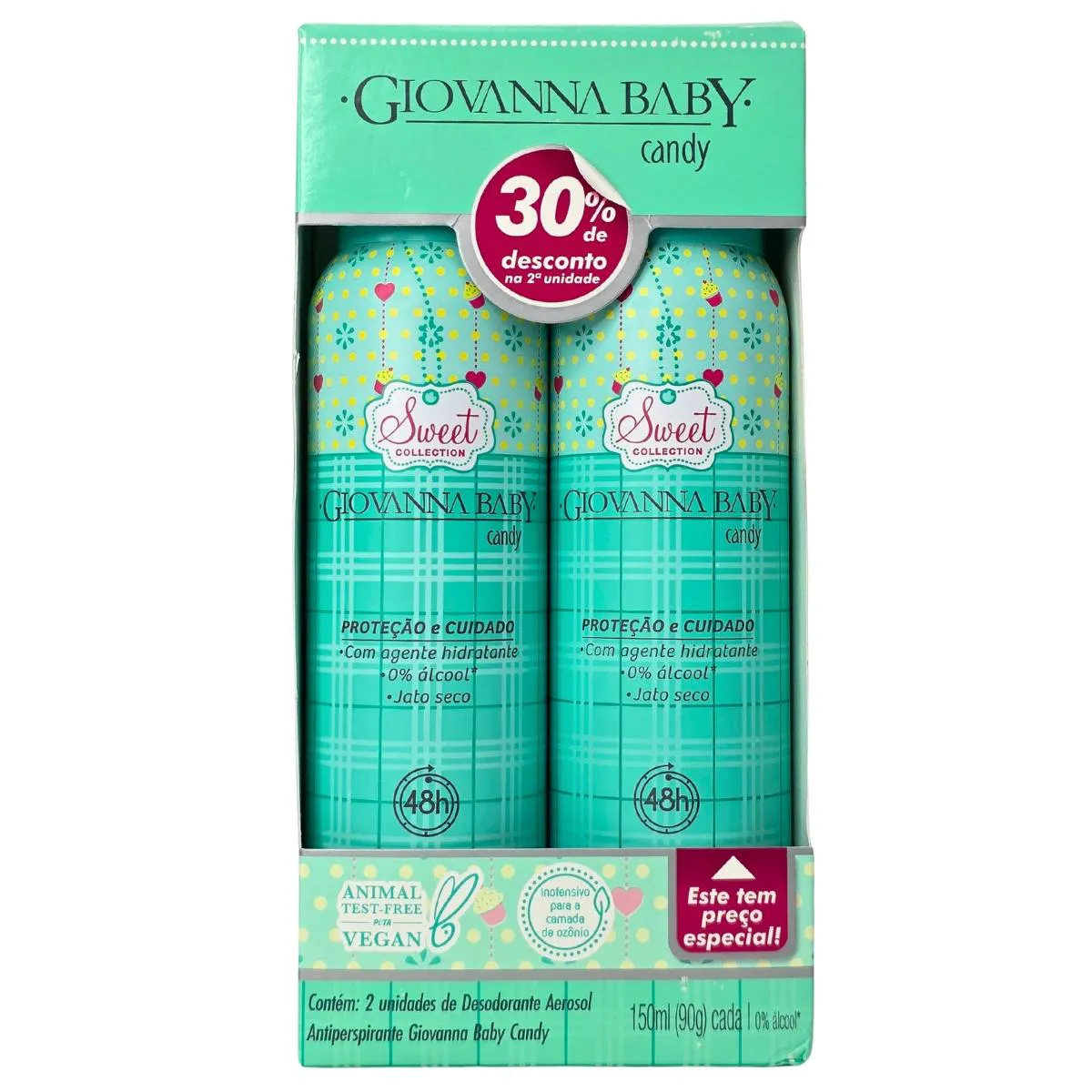 Kit 2 Desodorante Aerossol Candy 48H Vegano Giovanna Baby 150Ml / 90G Cada