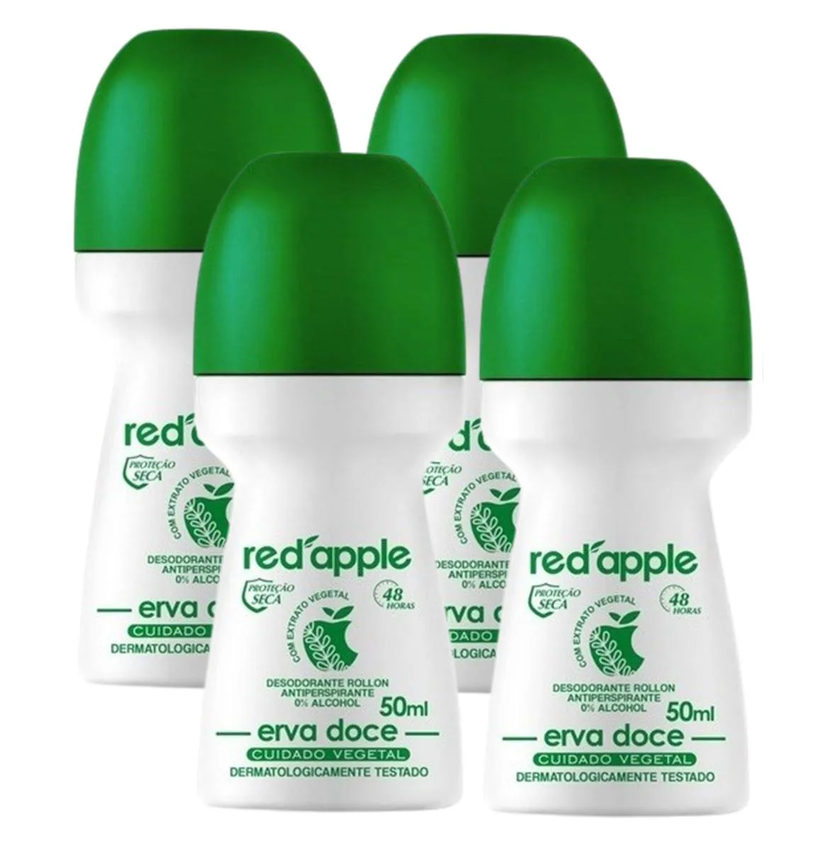 Kit 4 Desodorante Red Apple Roll On Erva Doce 50Ml