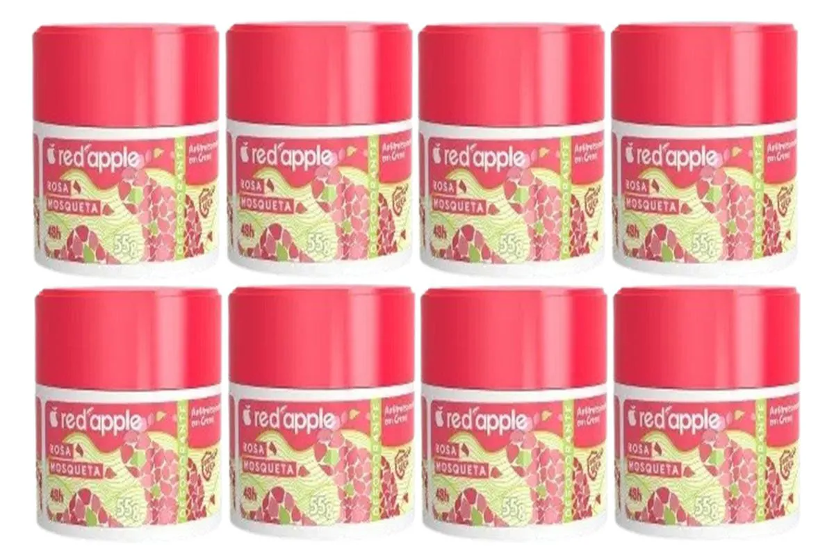 Kit 8 Desodorante Red Apple em Creme Rosa Mosqueta 55G