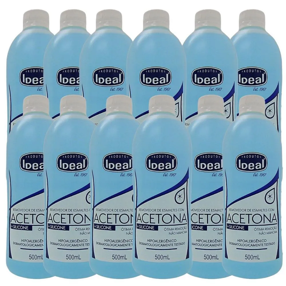 Kit C/12 Removedor de Esmaltes com Acetona + Silicone Ideal 500Ml