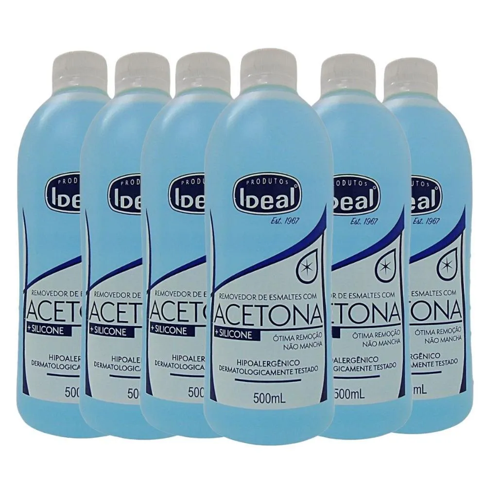 Kit C/6 Removedor de Esmaltes com Acetona + Silicone Ideal 500Ml
