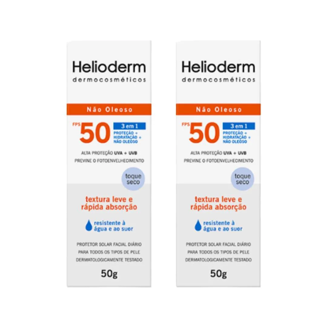 Kit 2 Protetor Solar Helioderm Facial Fps50 Sem Cor - 50g - Kley Hertz