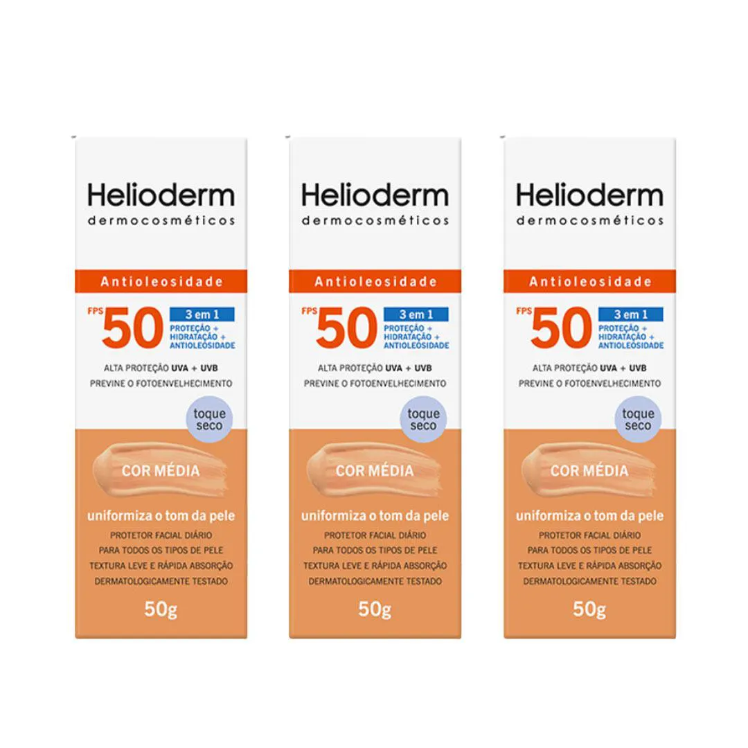 Kit 3 Helioderm Facial Fps50 Cor Média - 50G - Kley Hertz