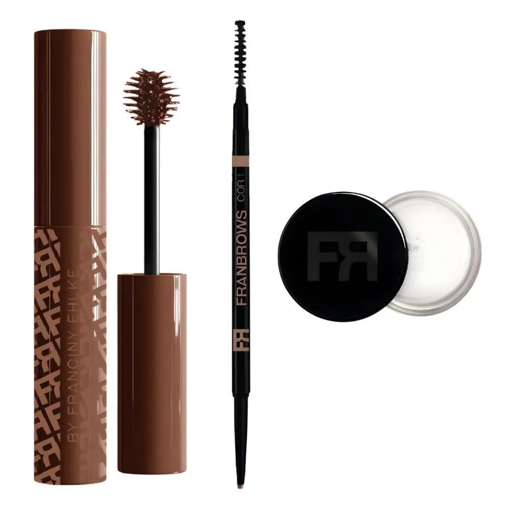 Kit Franciny Elhke Fran Brows Cor 1: Máscara, Lapiseira e Cera para Sobrancelhas