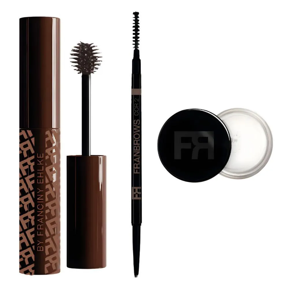 Kit Franciny Elhke Fran Brows Cor 2: Máscara, Lapiseira e Cera para Sobrancelhas