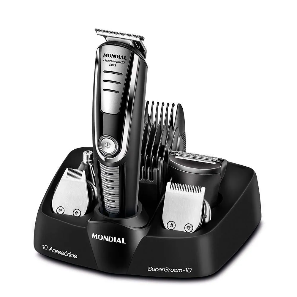 Aparador de Pelos Super Groom 10 Mondial Preto/Prata 6W Bg-06 Bivolt