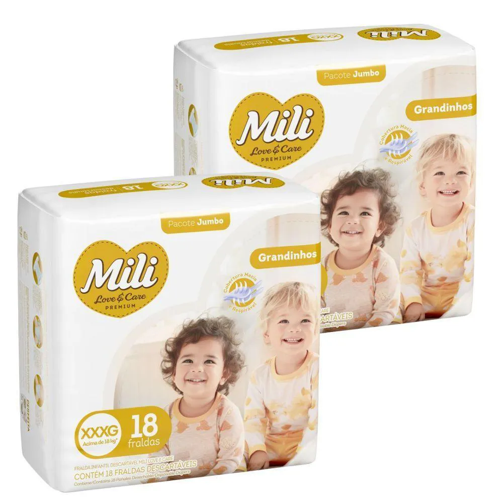 Fralda Descartável Mili Love & Care 2 Pacotes com 18 (Total: 36 Fraldas) Xxxg - Grandinho