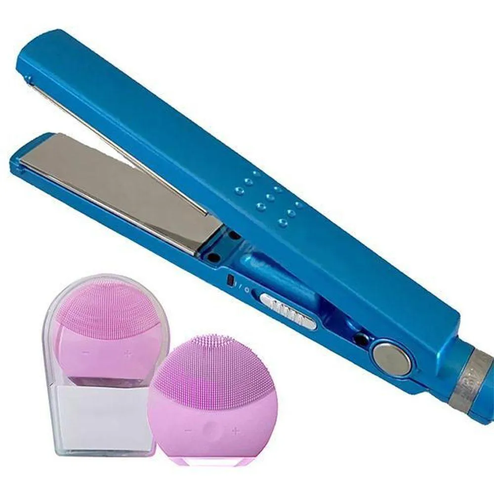 Kit 1 Prancha Nanotitanium + 1 Esponja Facial Rosa Bebê Nº24