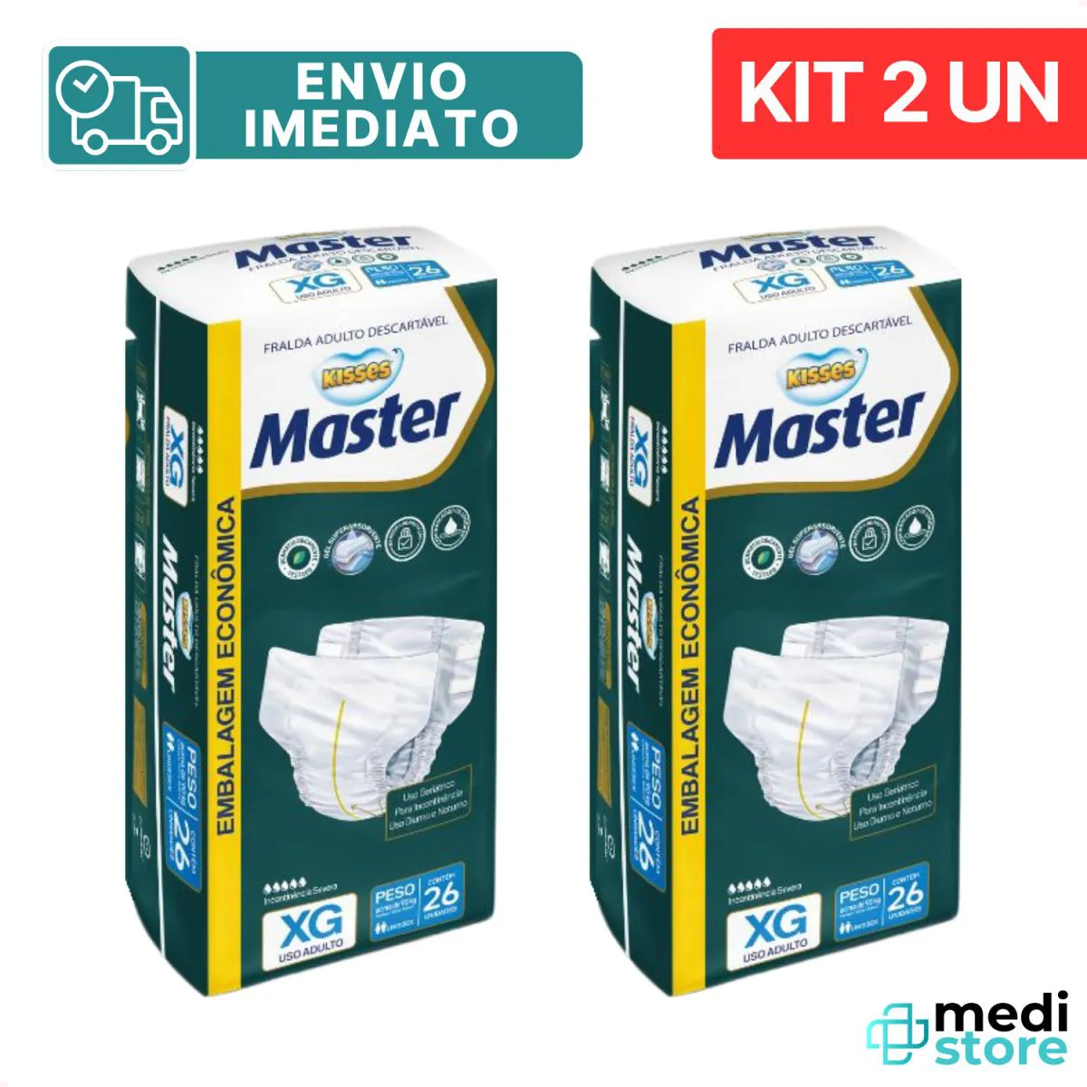Kit com 2 Fralda Geriat Kisses Master Adulto Tamanho Xg Desc