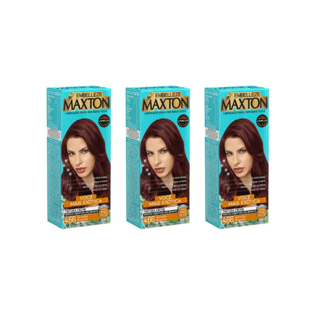 Coloraçao Maxton 4.66 Vermelho Borgonha - Kit C/3Un