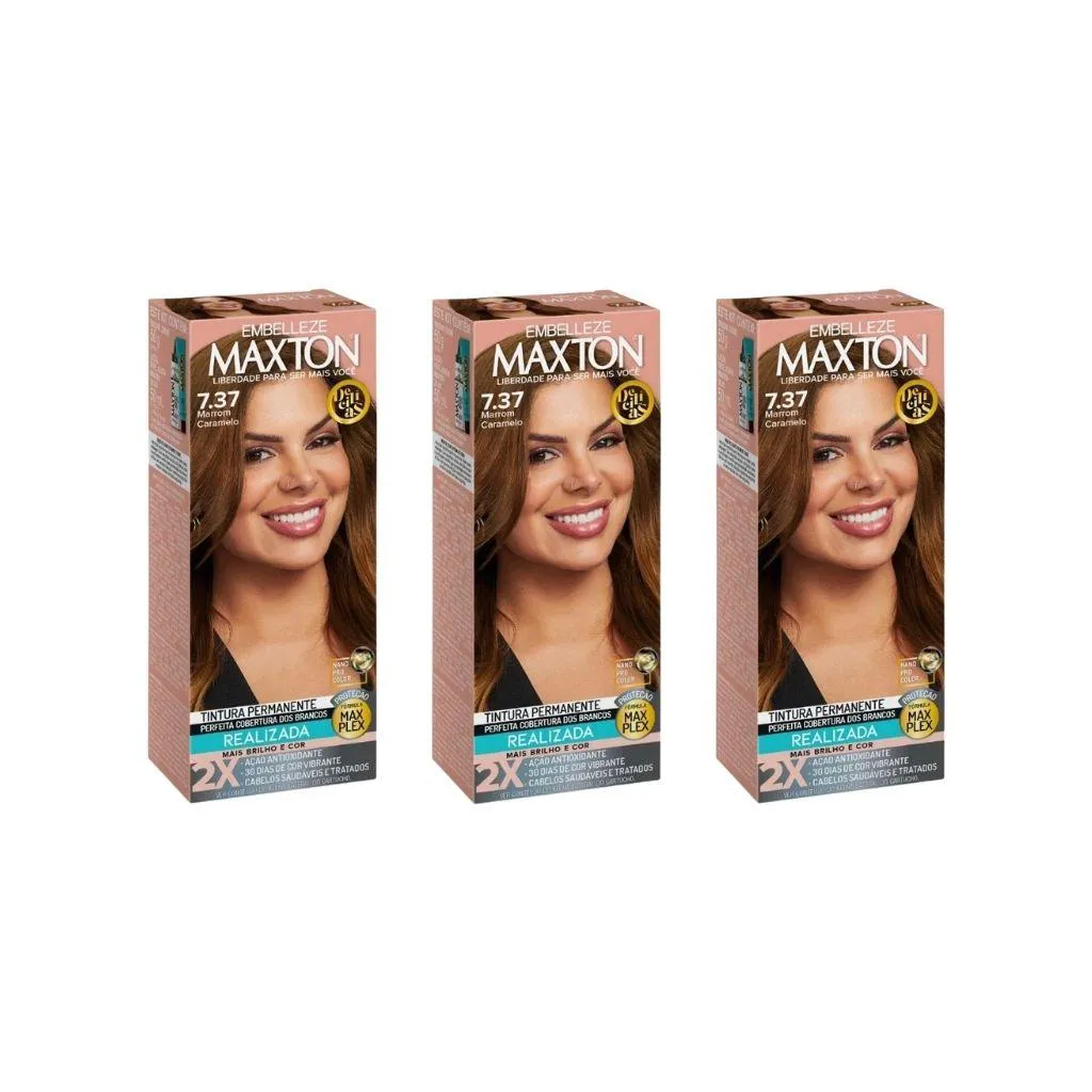 Coloraçao Maxton 7.37 Marrom Caramelo - Kit C/ 3Un