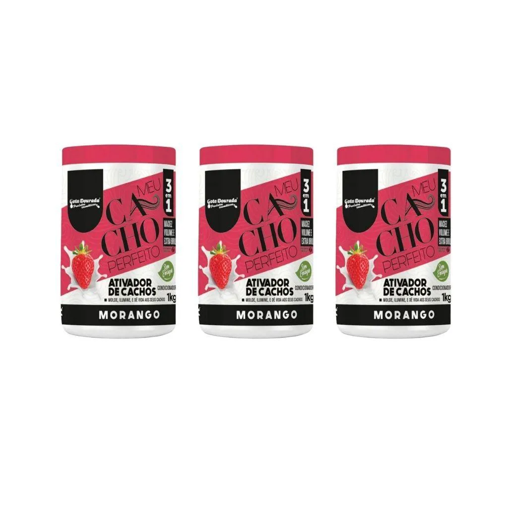 Ativador de Cachos Gota Dourada 1K Cacho Morango - Kit C/3Un