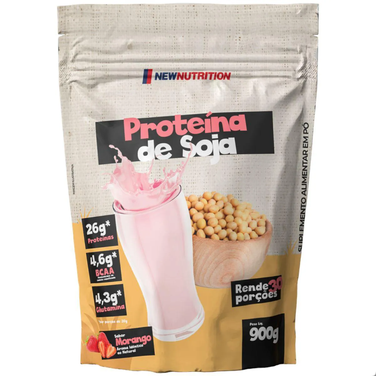 Proteina de Soja Vegan Protein Refil 900G New Nutrition Morango