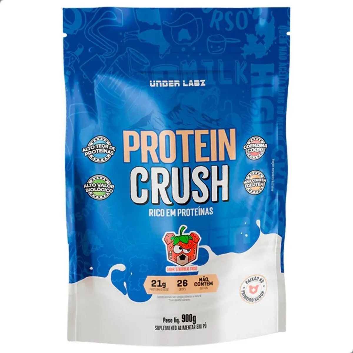 Protein Crush 100% Whey Tasty Coenzima Q10 Coq10 Refil 900G Under Labz Strawbear
