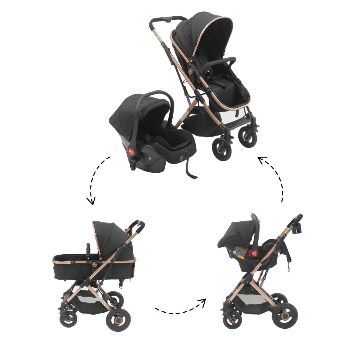 Carrinho com Bebê Conforto Reversível Elysian Maxi Baby Preto