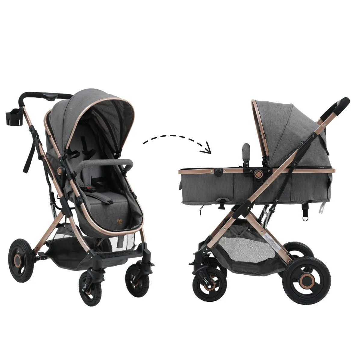 Carrinho Passeio Bebê Moisés Reversível Elysian Maxi Baby Cinza