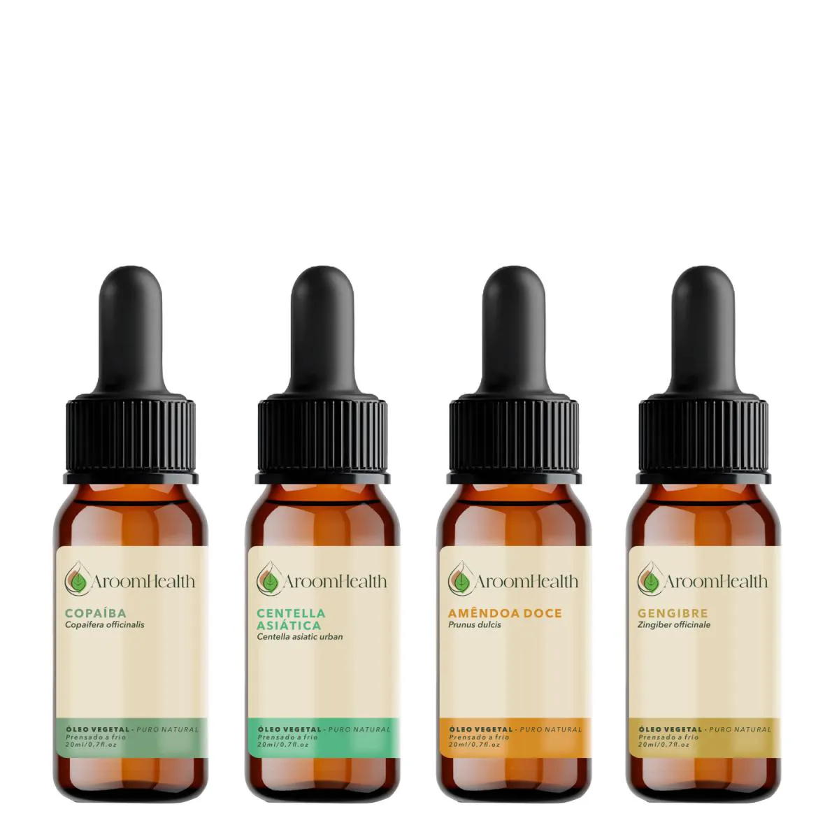 Kit de Óleos Vegetais – Copaíba, Centella Asiática, Amêndoas Doce e Gengibre – 20 Ml Cada