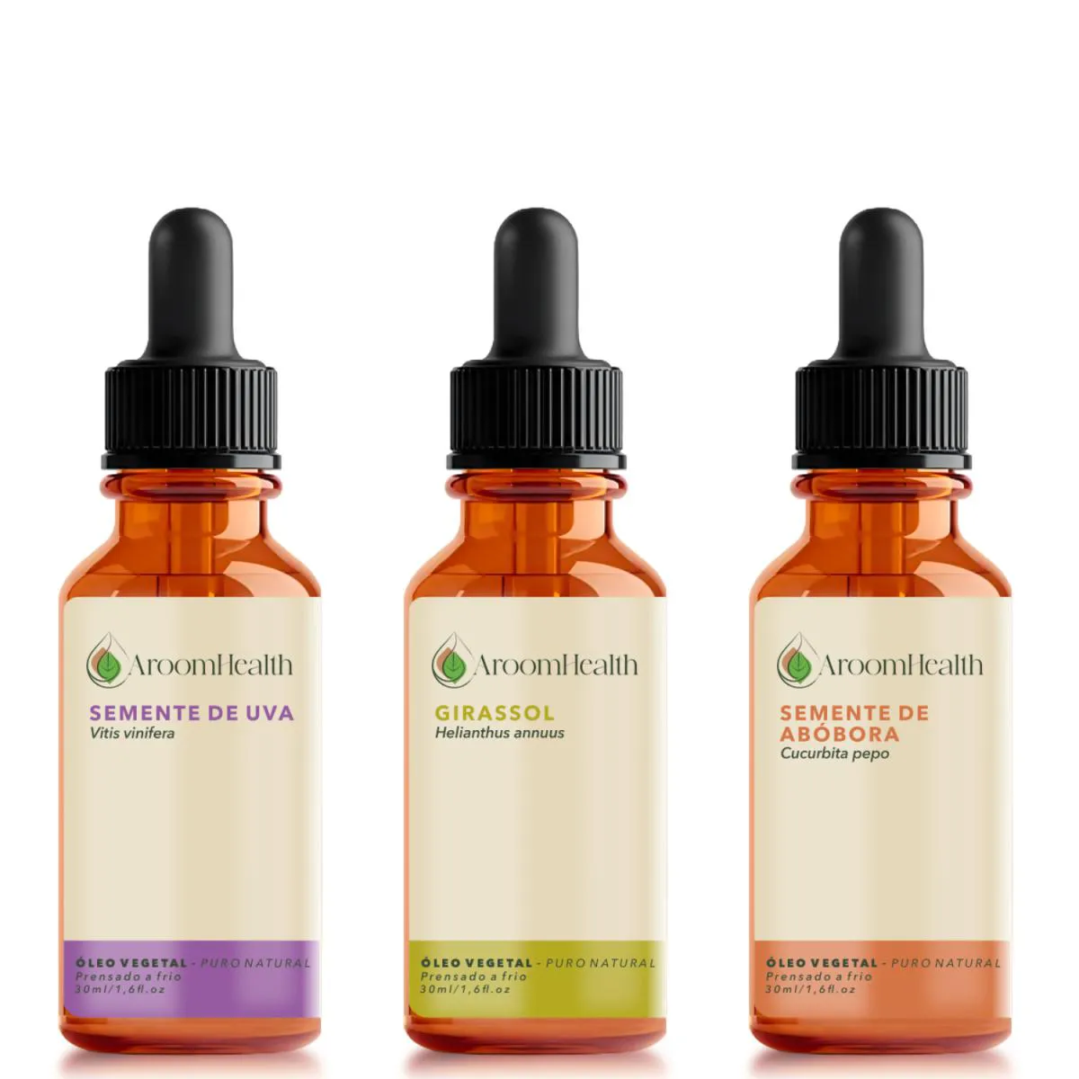 Kit de Óleos Vegetais Puro Natural – Semente de Uva, Semente de Abóbora e Girassol – 30 Ml Cada