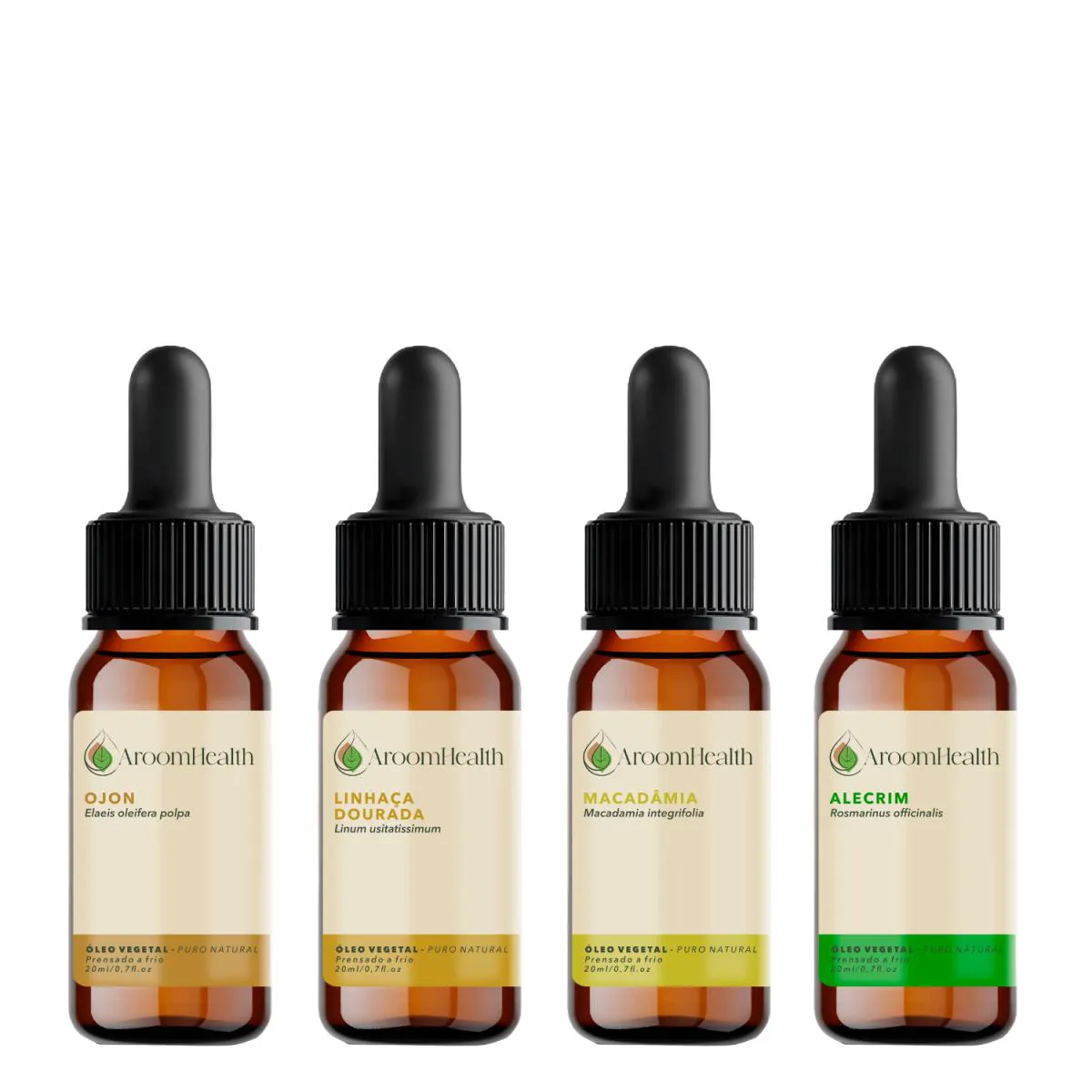 Kit de Óleos Vegetais – Ojon Polpa, Linhaça Dourada, Macadâmia e Alecrim – 20 Ml Cada